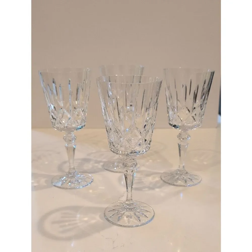 Vintage 1982 Galway Irish Crystal Wine Goblets Set of 4 Baldmore Pattern